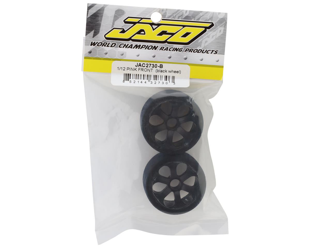 Jaco Prism 1/12 Mounted Foam Front Tires (Black) (2) (Pink)