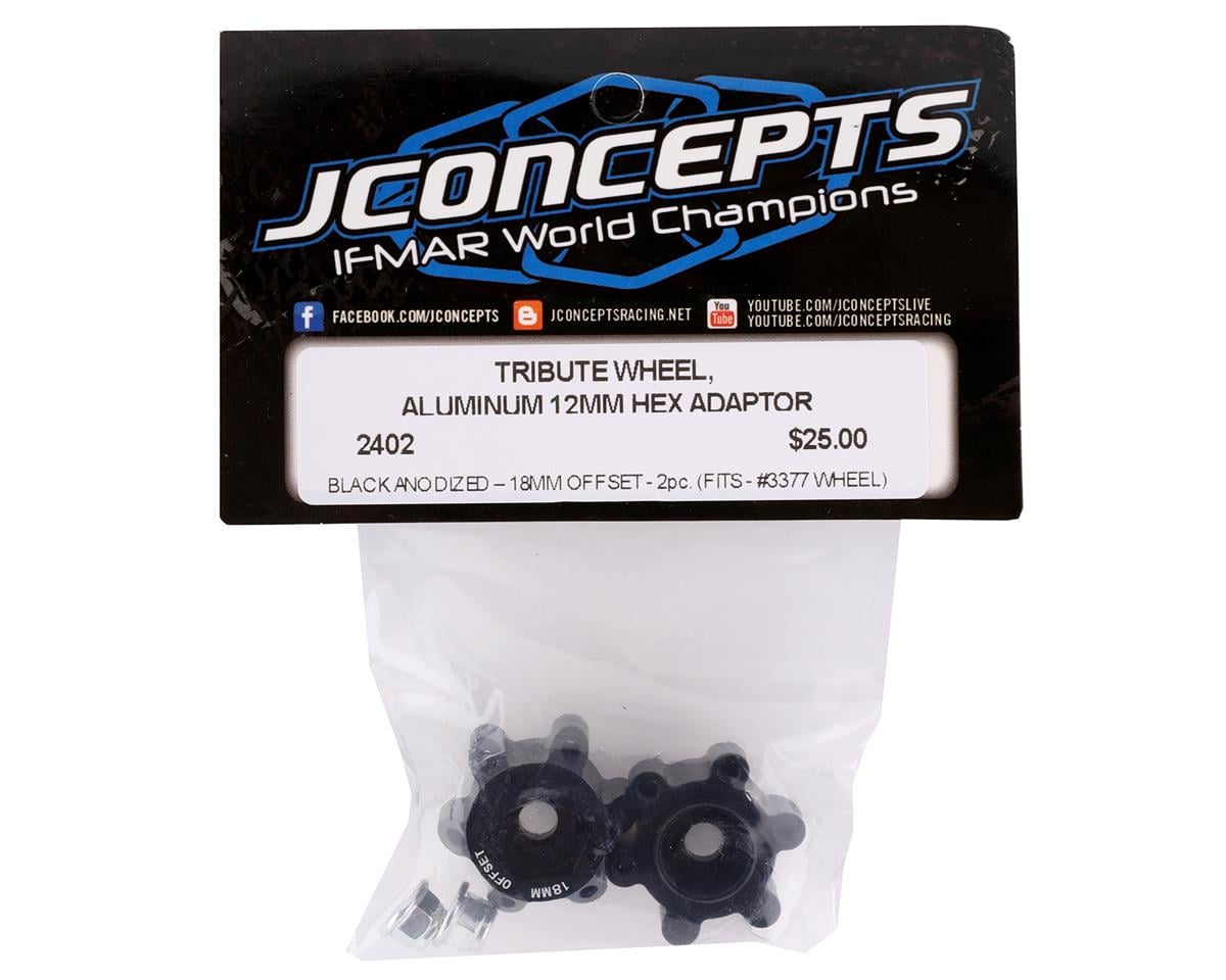 JConcepts Tribute 12mm Aluminum Hex Adaptor (Black) (2) (18mm Offset)