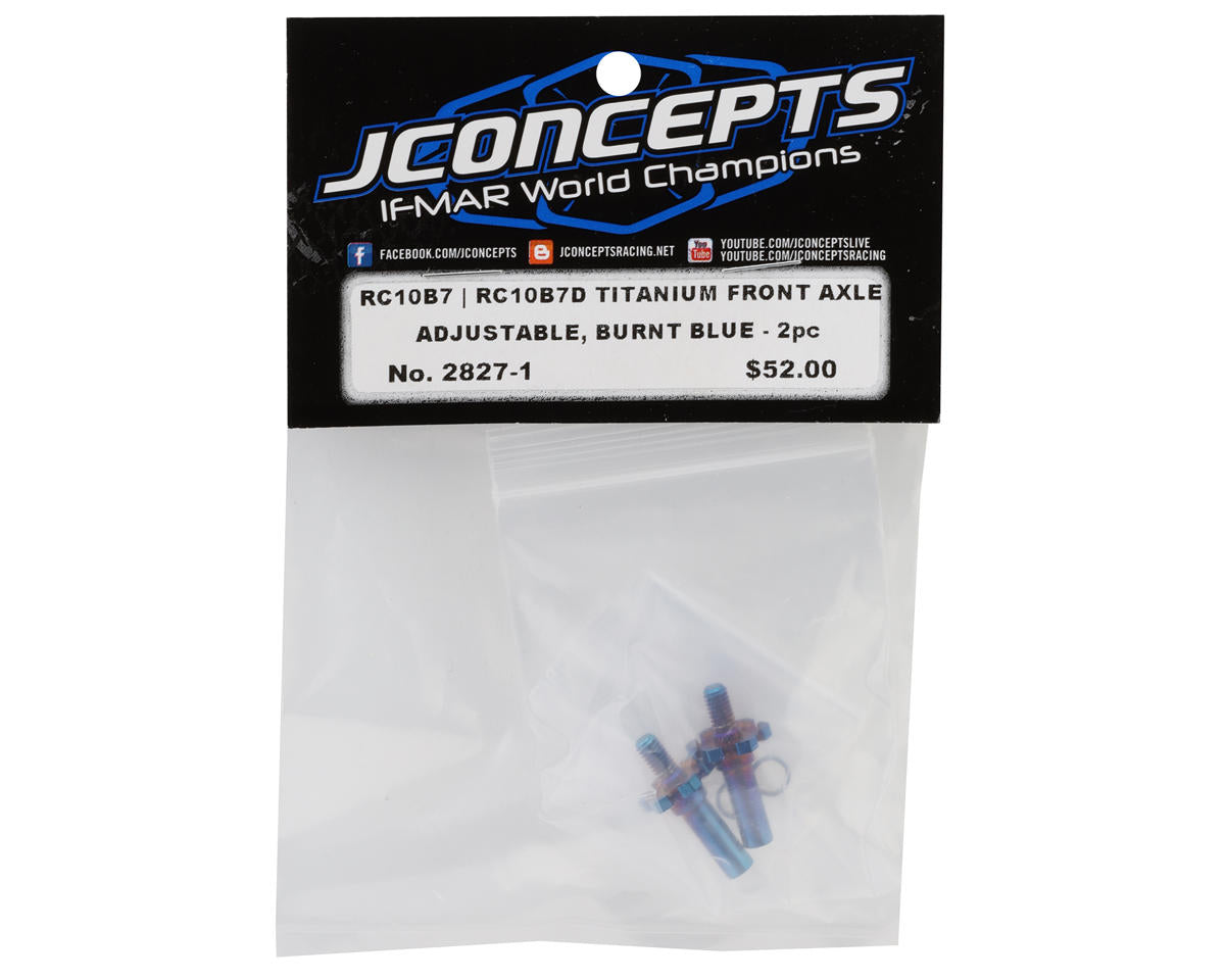 JConcepts RC10B7/RC10B7D Adjustable Titanium Front Axle (Blue) (2)