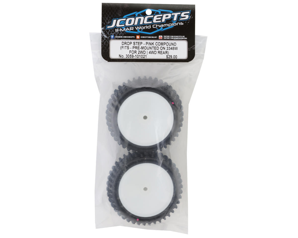 JConcepts Drop Step 2.2" Pre-Mounted Rear Buggy Carpet Tires (White) (2) (Pink)