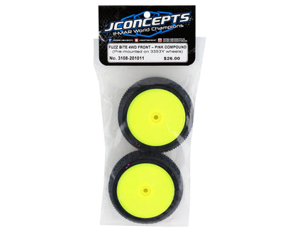 JConcepts Fuzz Bite LP 2.2" Pre-Mounted 4WD Front Buggy Carpet Tires (Yellow)