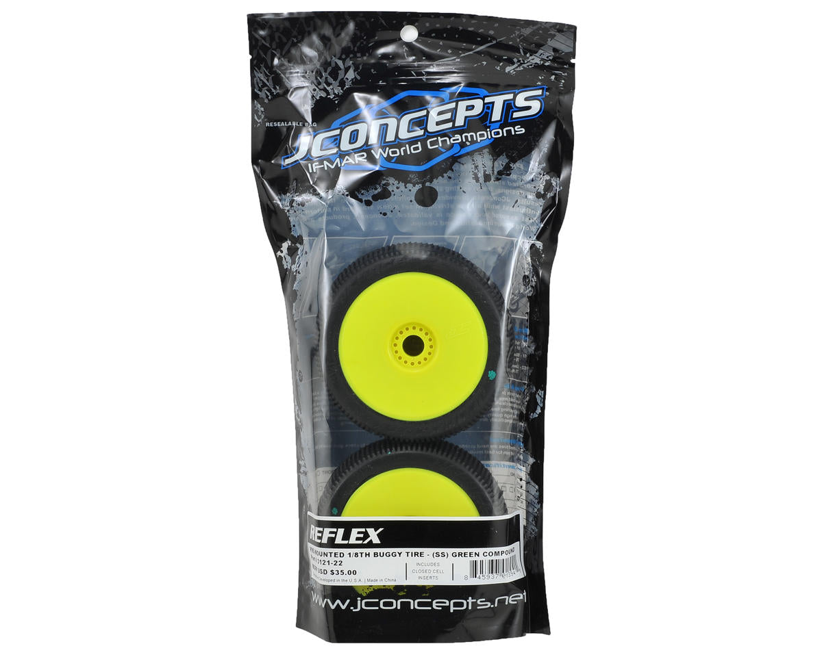 JConcepts Reflex Pre-Mounted 1/8th Buggy Tires (2) (Yellow) (Green)