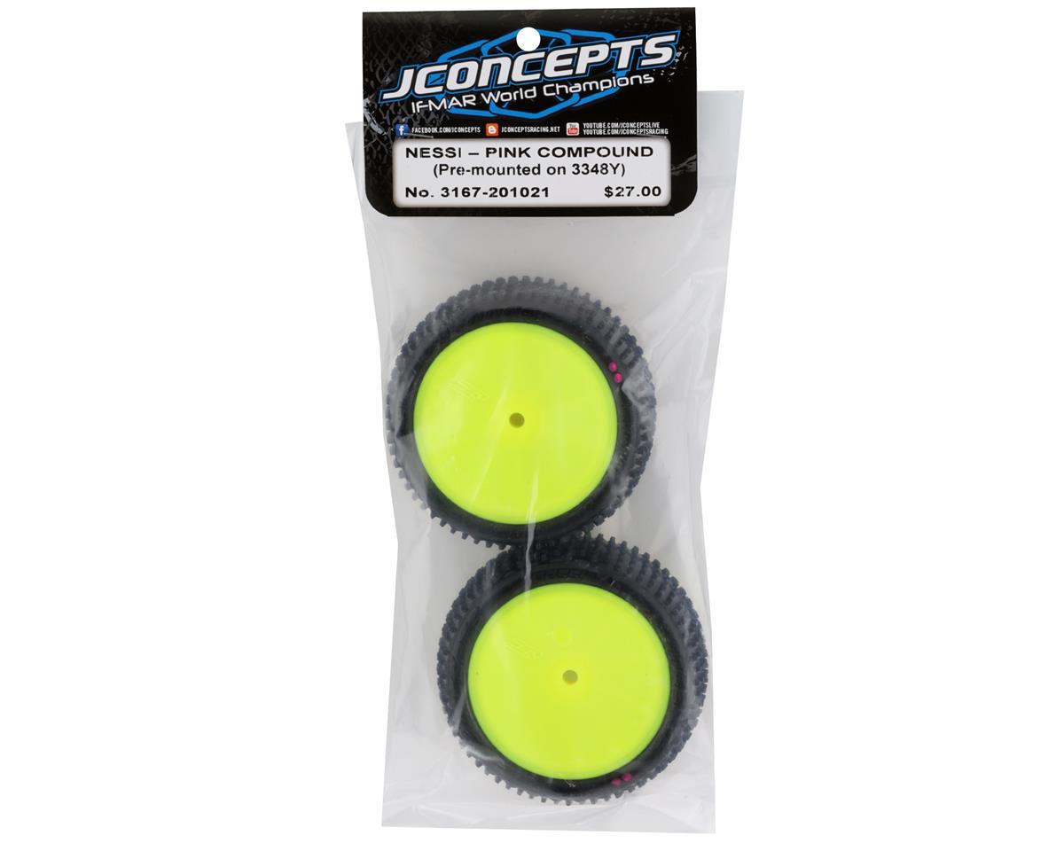 JConcepts Nessi 2.2" Pre-Mounted Rear Buggy Carpet Tires (Yellow) (2) (Pink)