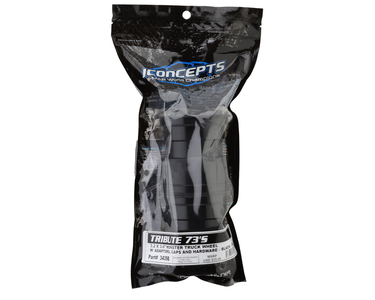 JConcepts Tribute 73's Monster Truck wheel w/Adaptors (Black) (2) (3.2x3.6")