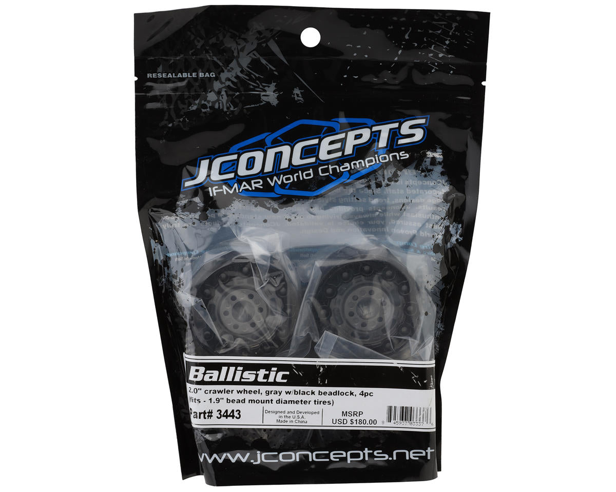 JConcepts Ballistic 2.0" Bead-Loc Crawler Wheels (4) (Grey/Black)