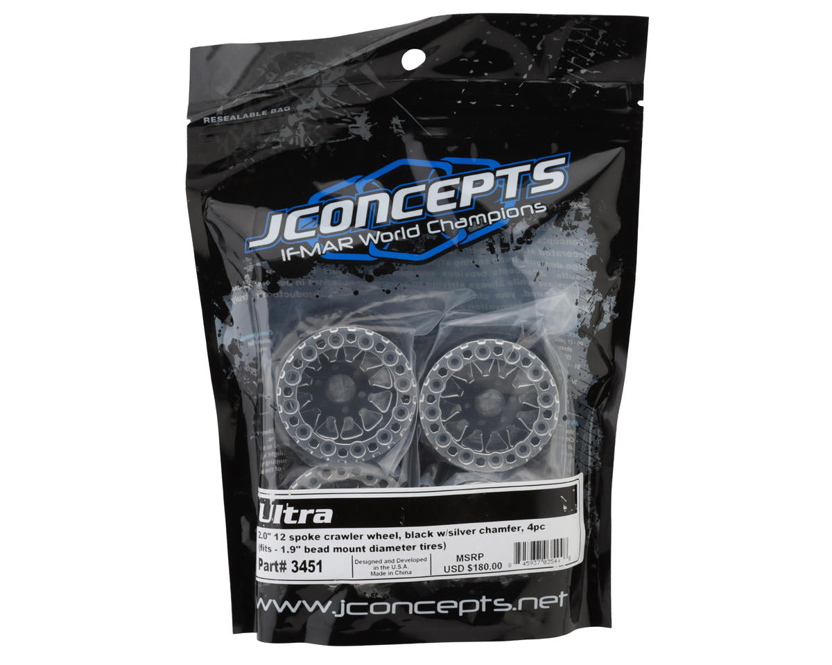 JConcepts Ultra 2.0" Bead-Loc Crawler Wheels (4) (Black/Silver)
