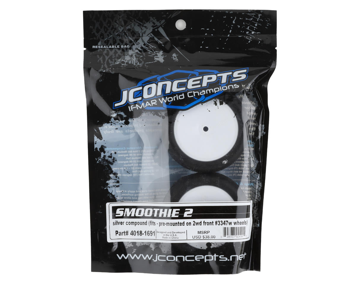 JConcepts Smoothie 2 2.2" Pre-Mounted 2WD Front Buggy Tires (White) (2) (Silver)