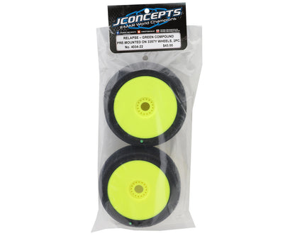 JConcepts Relapse Pre-Mounted 1/8th Buggy Tires (Yellow) (2) (Green)