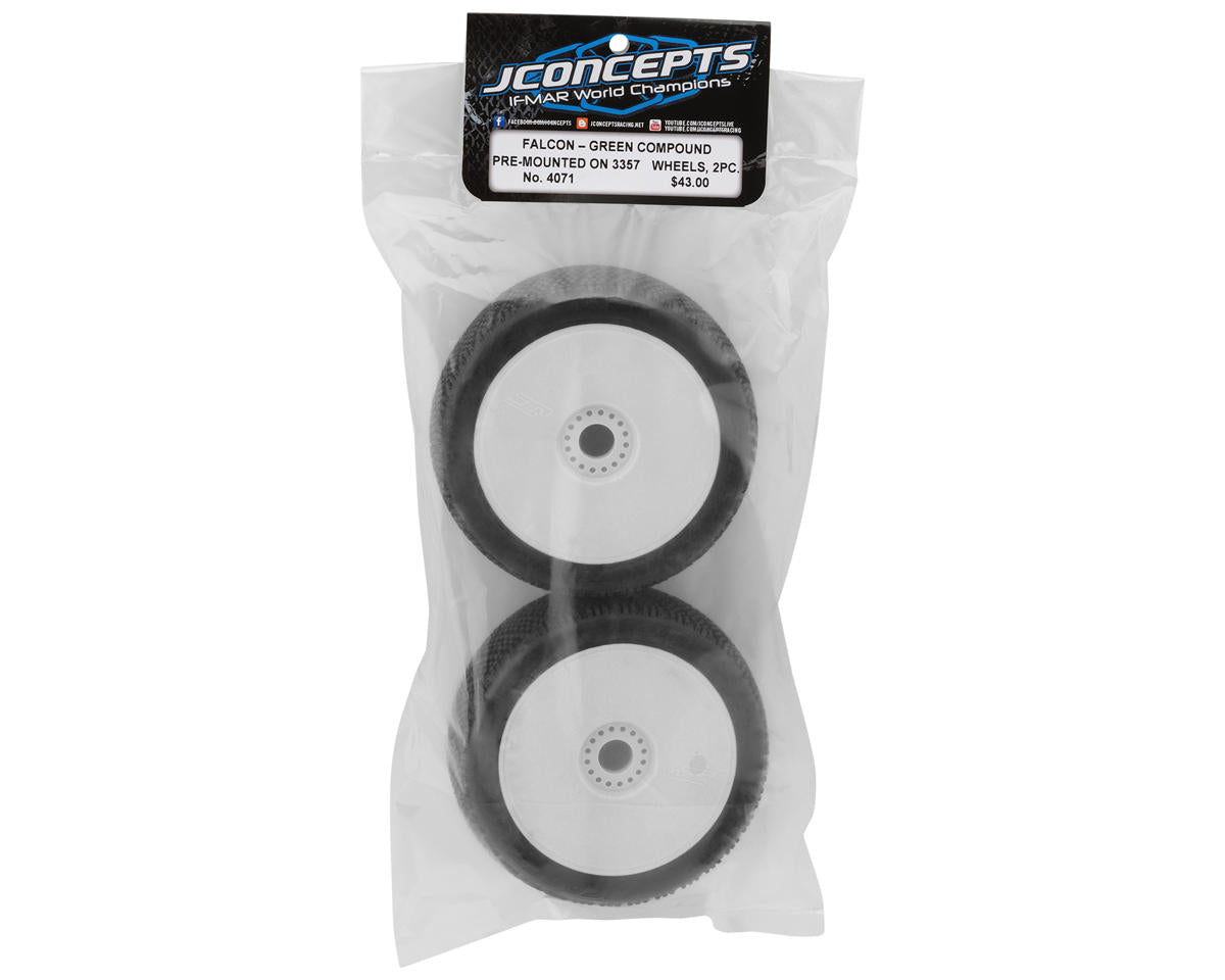 JConcepts Falcon Pre-Mounted 1/8th Buggy Tires (2) (White) (Green)