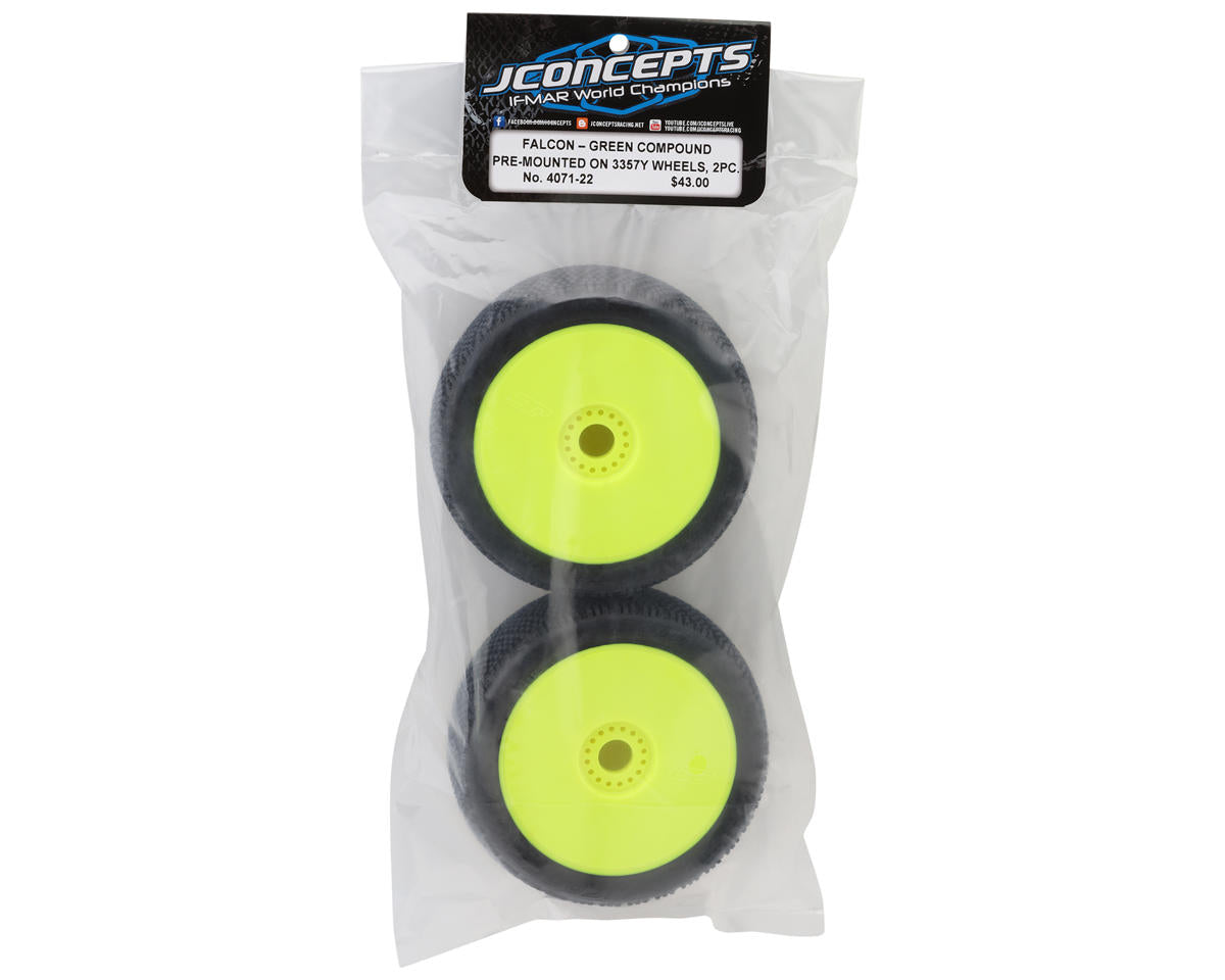 JConcepts Falcon Pre-Mounted 1/8th Buggy Tires (Yellow) (2) (Green)