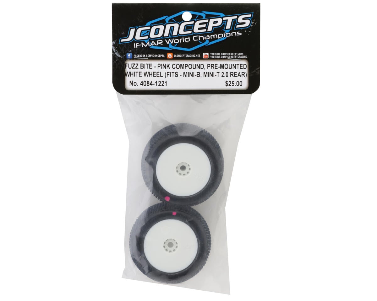 JConcepts Mini-T Fuzz Bite Pre-Mounted Rear Tires (White) (2) (Pink)