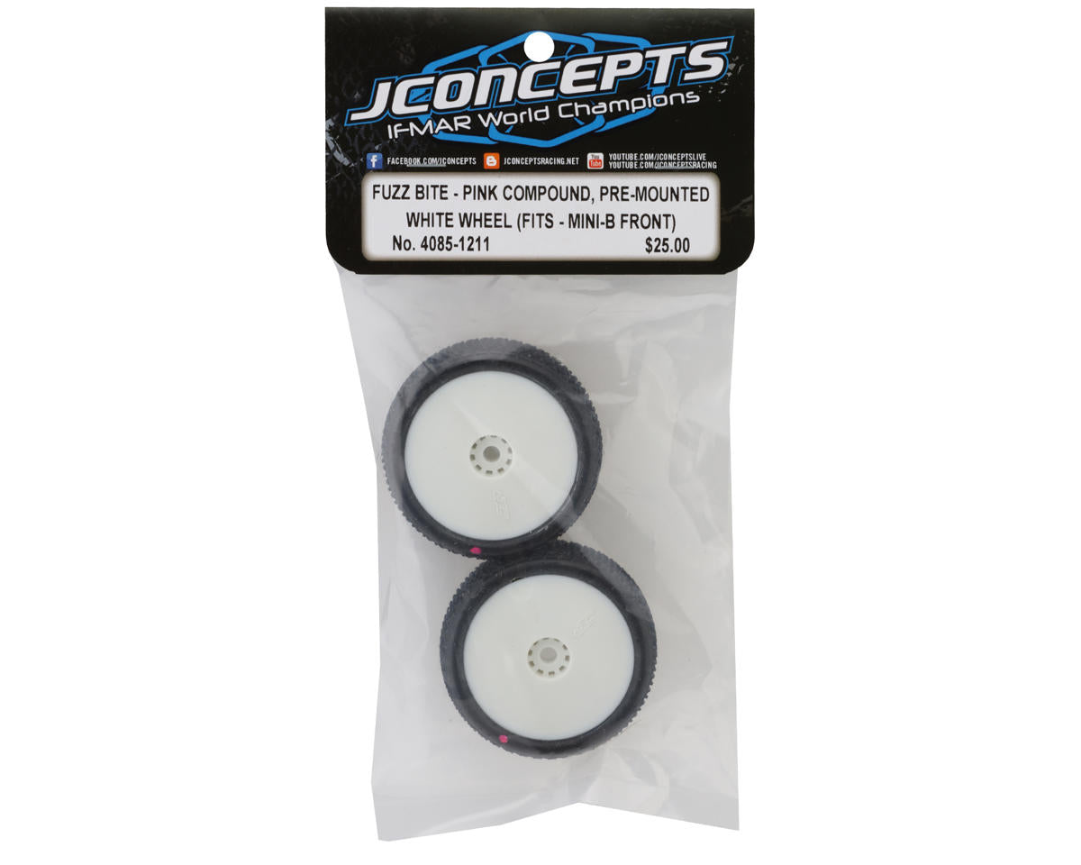 JConcepts Mini-B Fuzz Bite Pre-Mounted Front Tires (White) (2) (Pink)