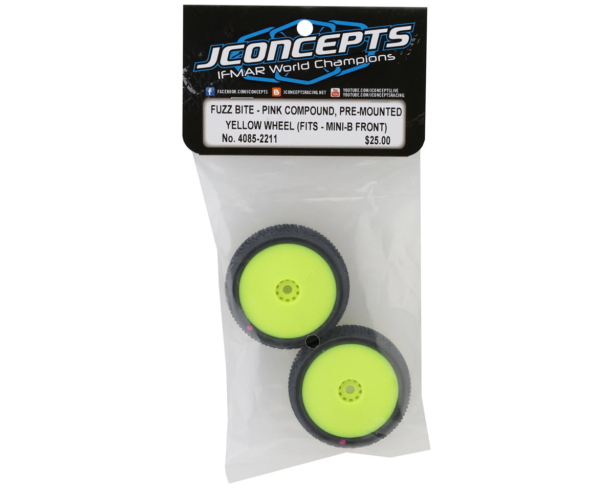 JConcepts Mini-B Fuzz Bite Pre-Mounted Front Tires (Yellow) (2) (Pink)