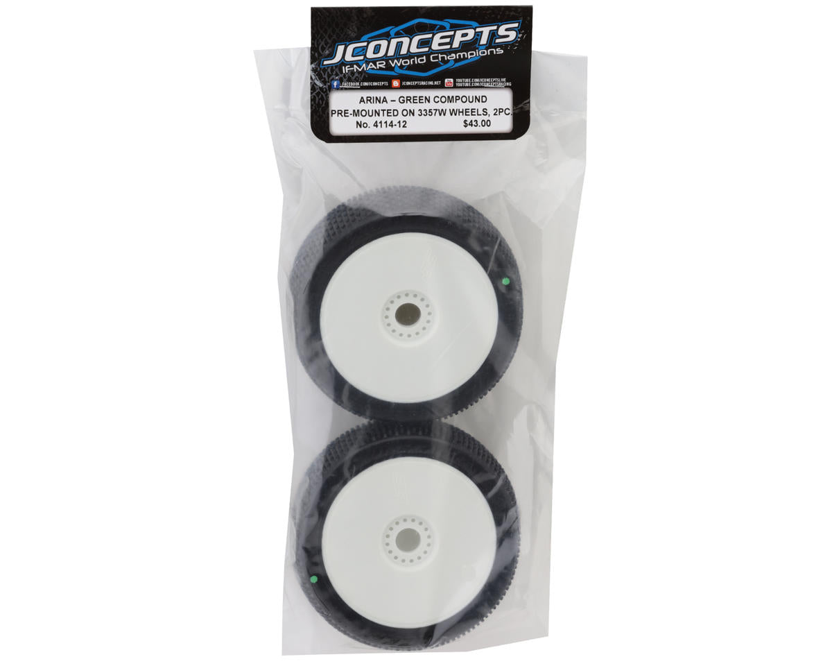 JConcepts Arina Pre-Mounted 1/8th Buggy Tires (White) (2) (Green)