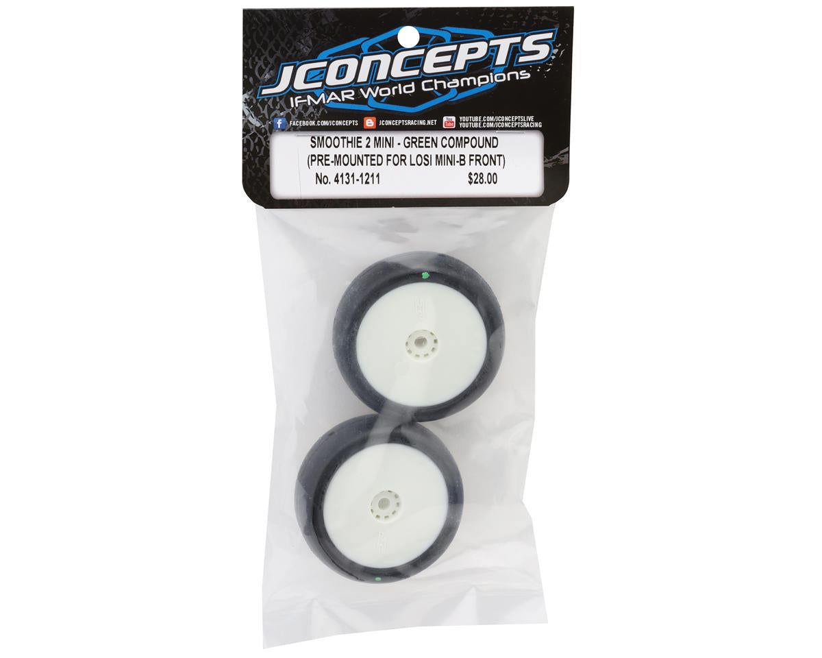 JConcepts Mini-B Smoothie 2 Pre-Mounted Front Tires (White) (2) (Green)