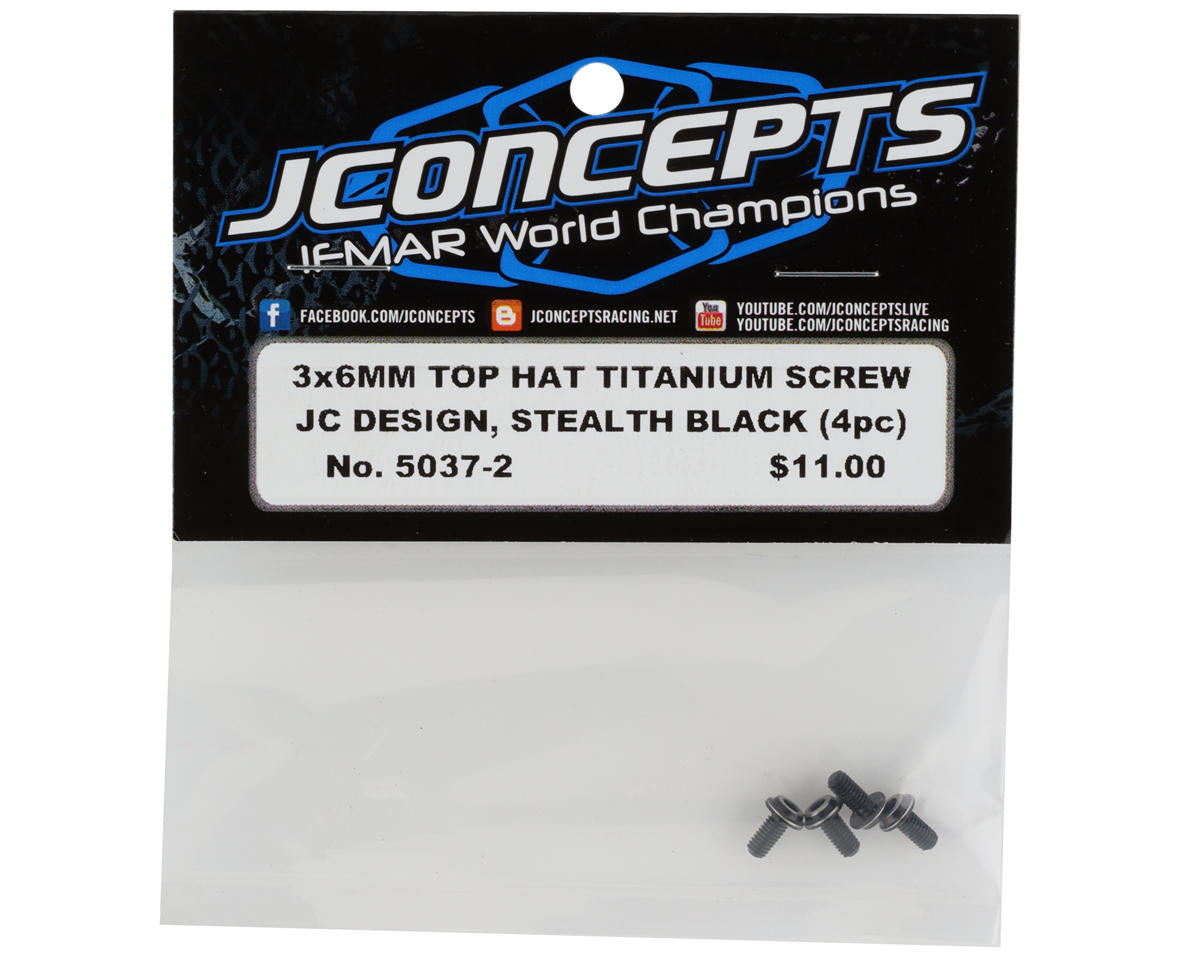 JConcepts 3x6mm "Top Hat" Titanium Screws (Black) (4)