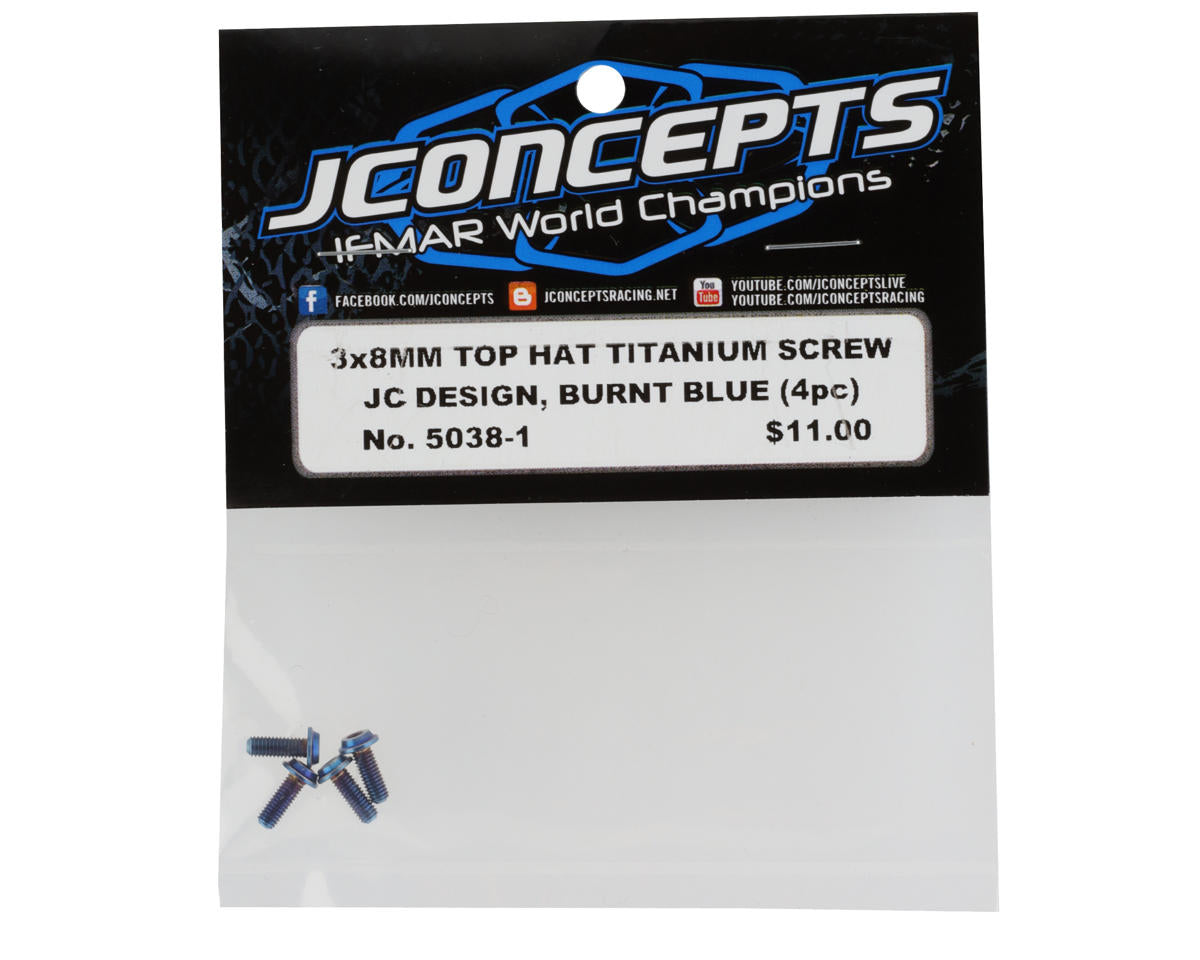 JConcepts 3x8mm "Top Hat" Titanium Screws (Blue) (4)