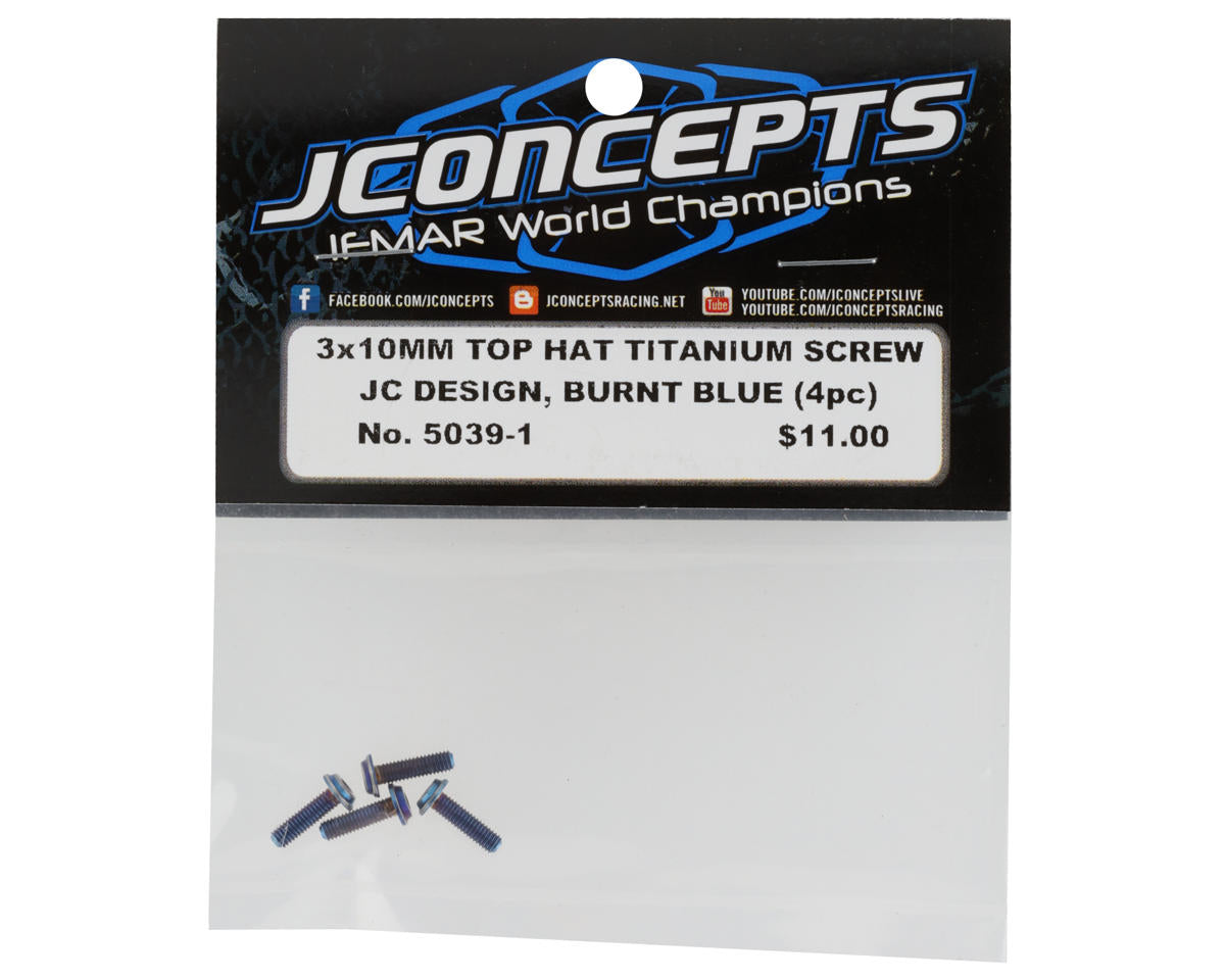 JConcepts 3x10mm "Top Hat" Titanium Screws (Blue) (4)