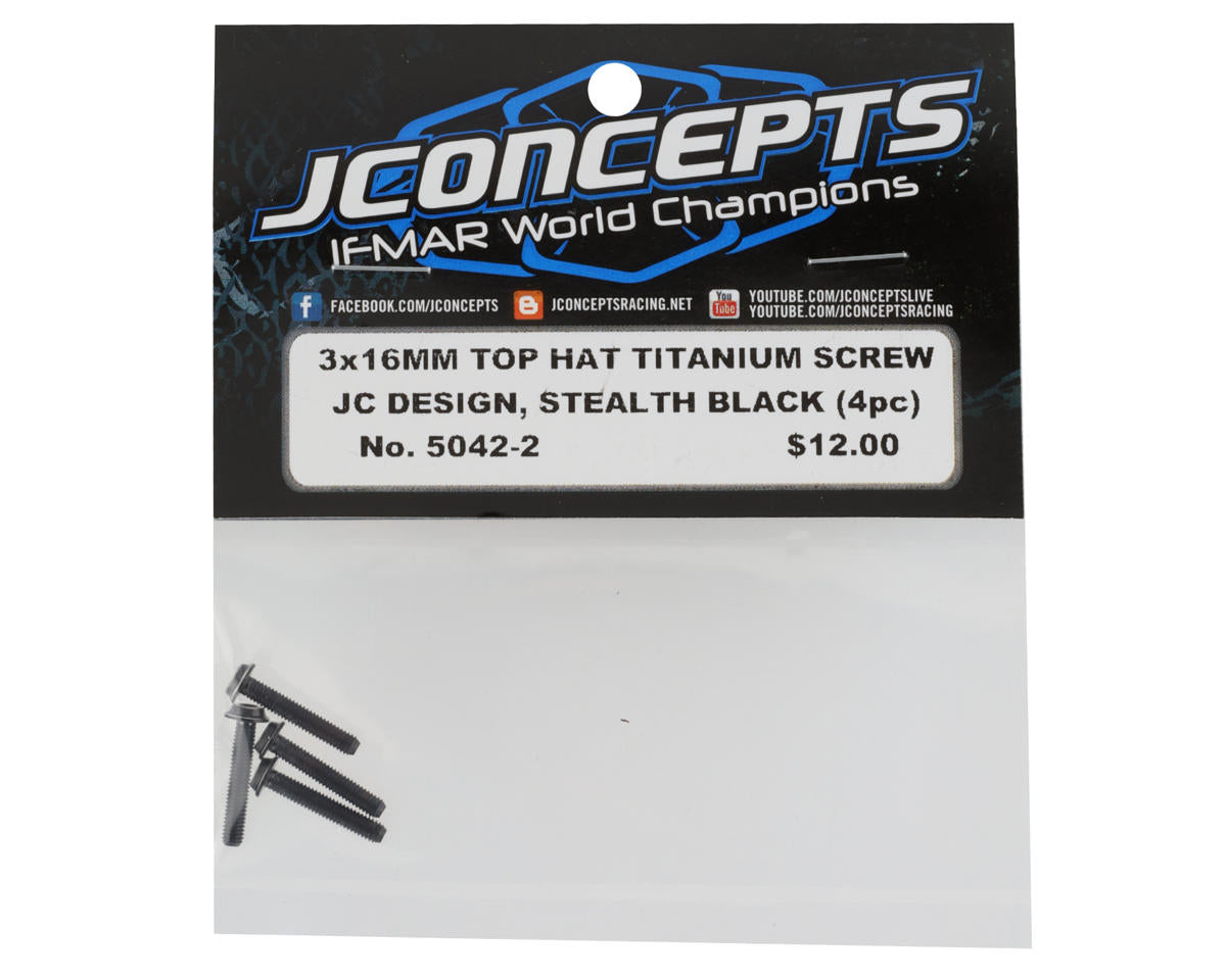JConcepts 3x16mm "Top Hat" Titanium Screws (Black) (4)