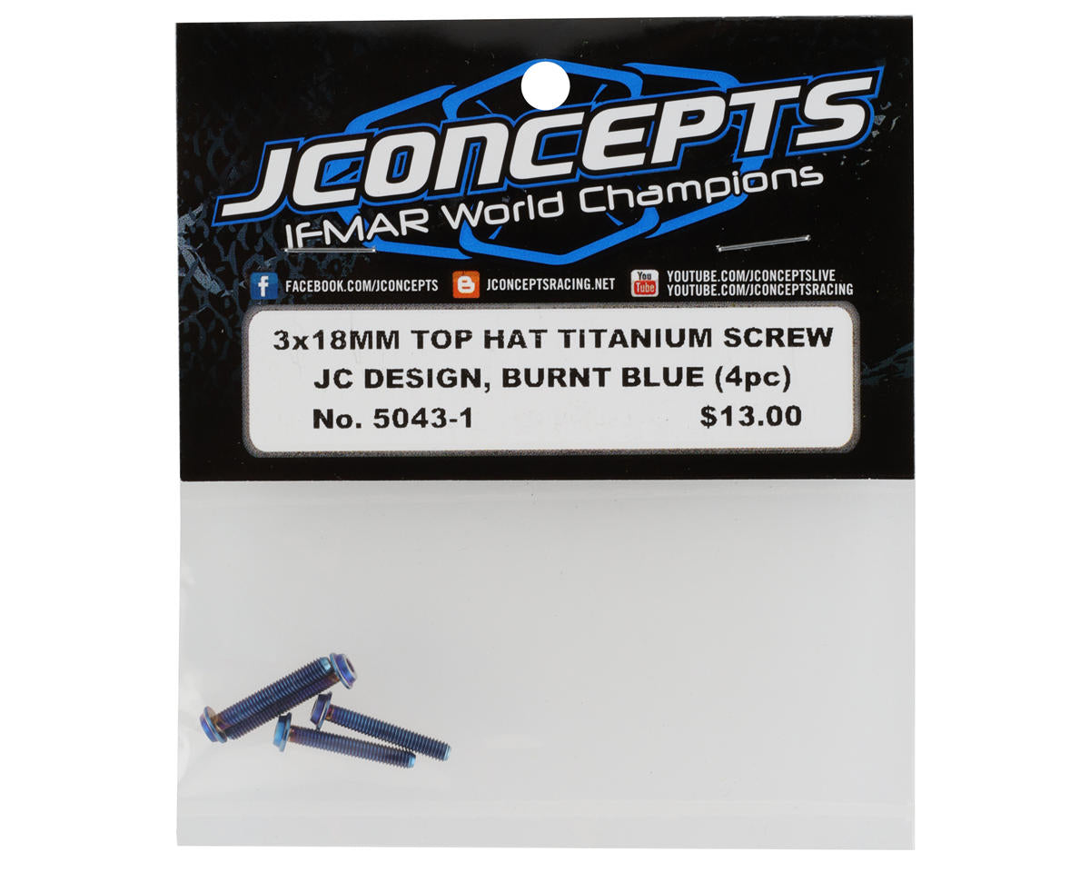 JConcepts 3x18mm "Top Hat" Titanium Screws (Blue) (4)