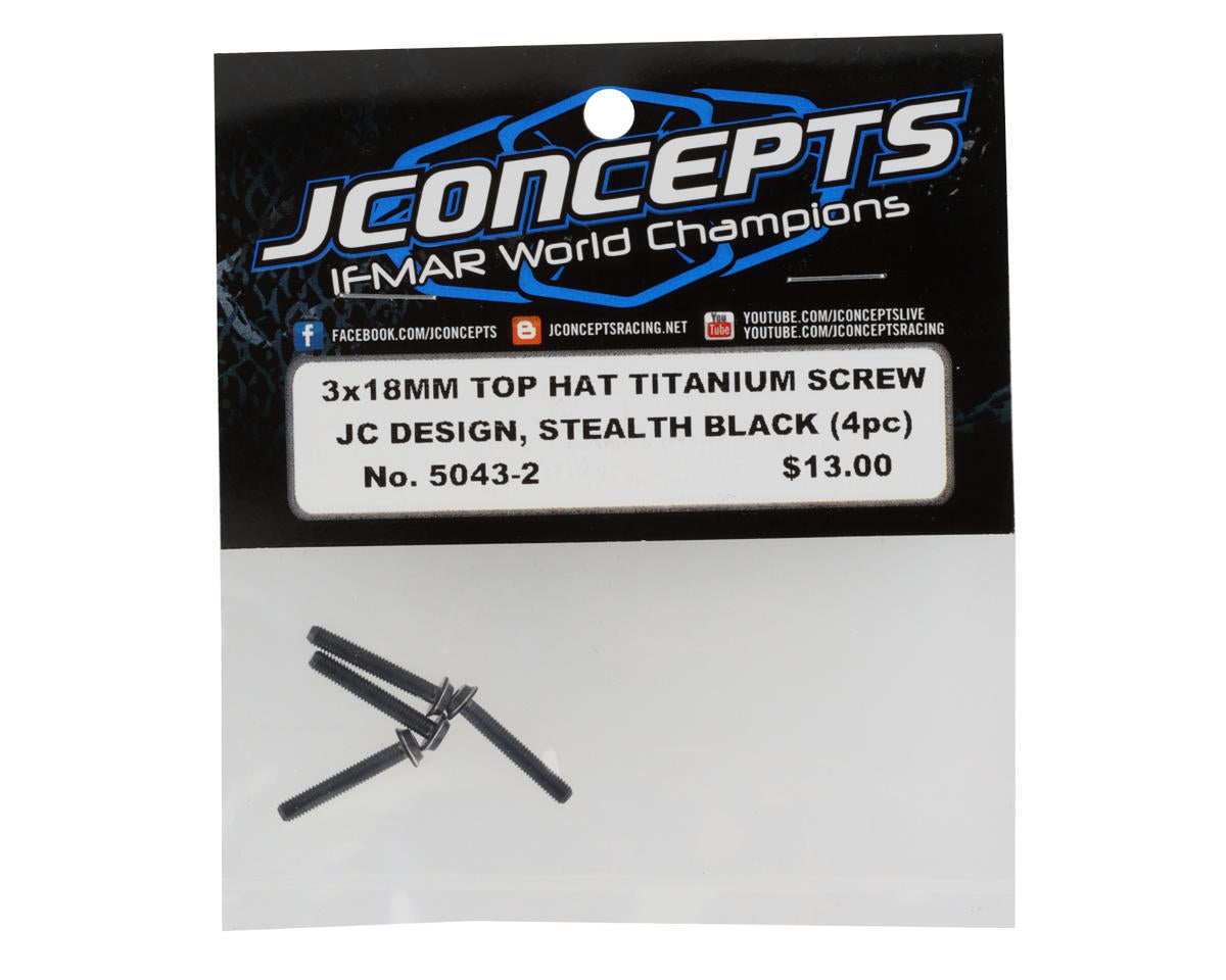 JConcepts 3x18mm "Top Hat" Titanium Screws (Black) (4)