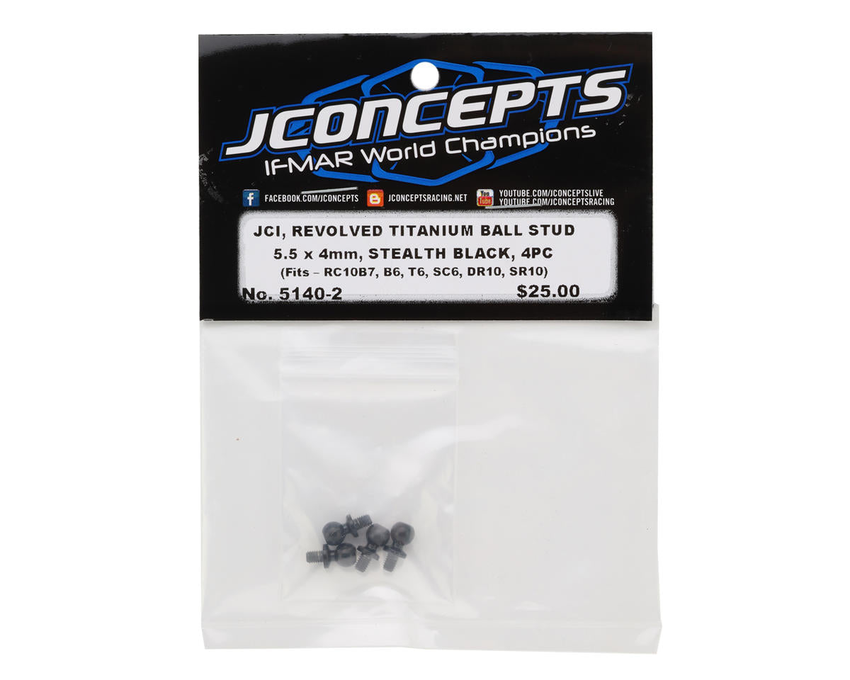 JConcepts 5.5mm Revolved Titanium Ball Studs (Black) (4) (4mm)