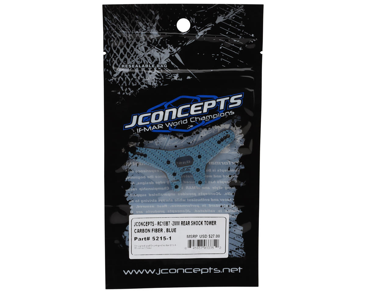 JConcepts RC10B7 Carbon Fiber Rear Shock Tower (Blue) (-2mm)