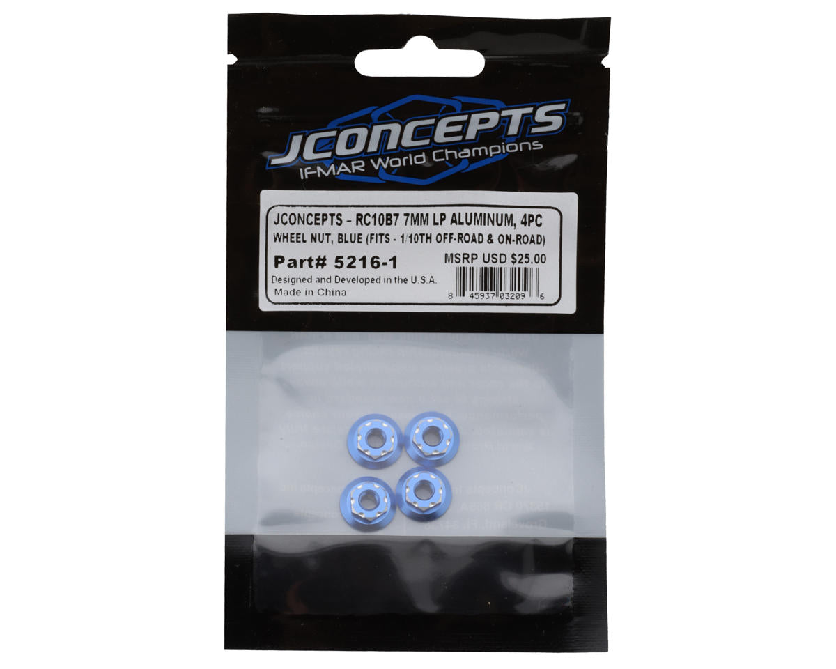 JConcepts RC10B7 7mm Aluminum Low-Profile Wheel Nuts (4) (Blue)