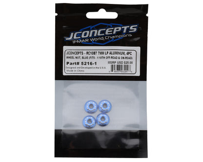 JConcepts RC10B7 7mm Aluminum Low-Profile Wheel Nuts (4) (Blue)