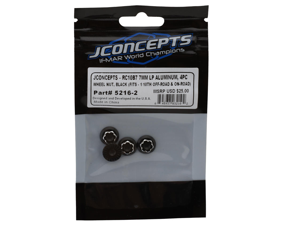 JConcepts RC10B7 7mm Aluminum Low-Profile Wheel Nuts (4) (Black)