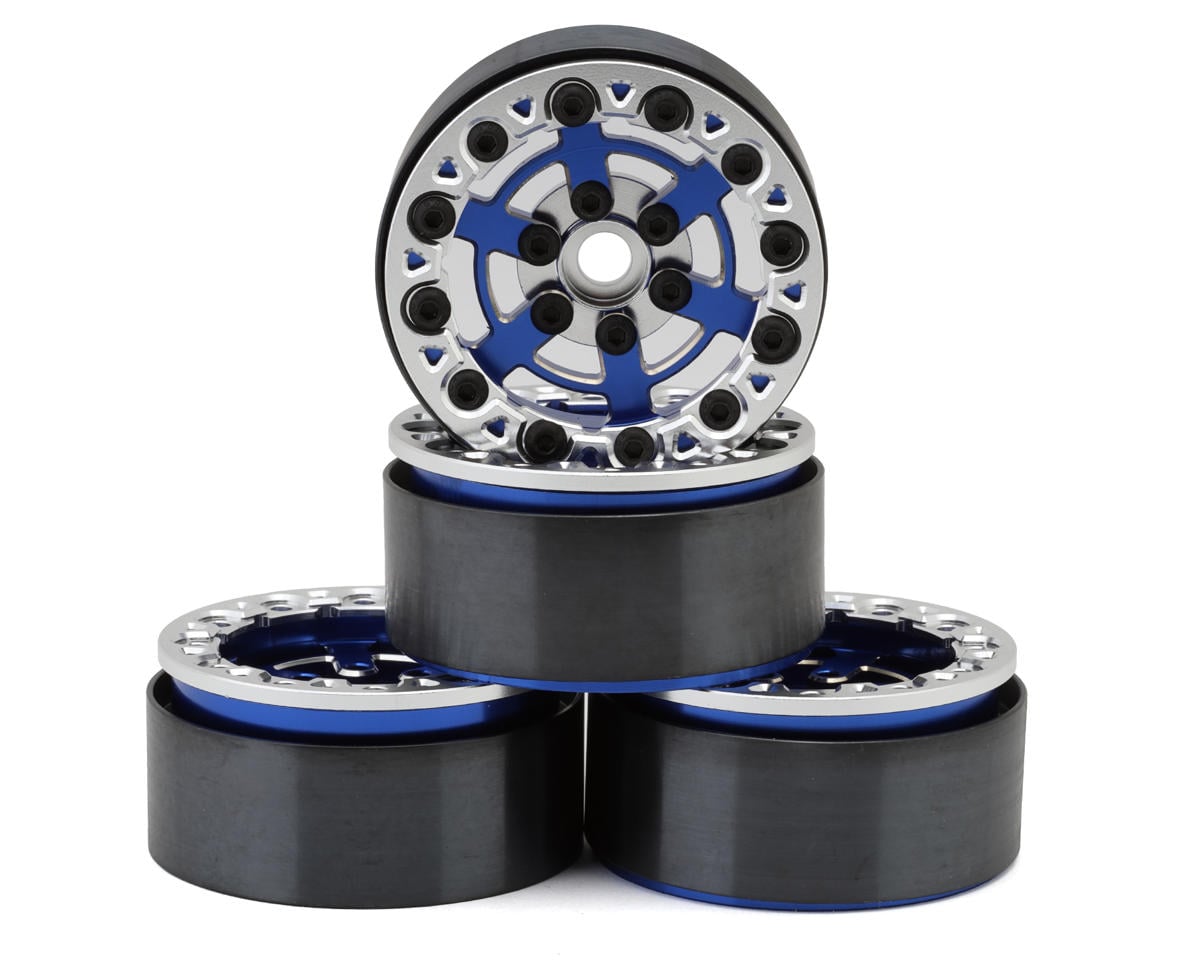 JConcepts Bulls Eye 2.0" 1/10 Rock Crawler Bead-Lock Wheels (4) (Blue/Silver)