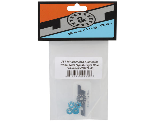 J&T Bearing Co. 4mm Machined Aluminum Wheel Nuts (Light Blue) (4)
