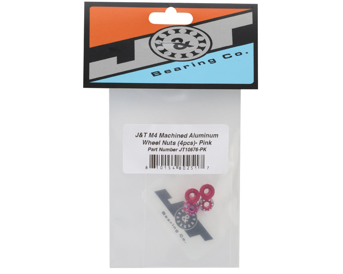 J&T Bearing Co. 4mm Machined Aluminum Wheel Nuts (Pink) (4)