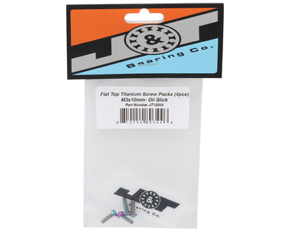 J&T Bearing Co. 3mm Flat Top Titanium Screw Pack (Oil Slick) (4) (10mm)