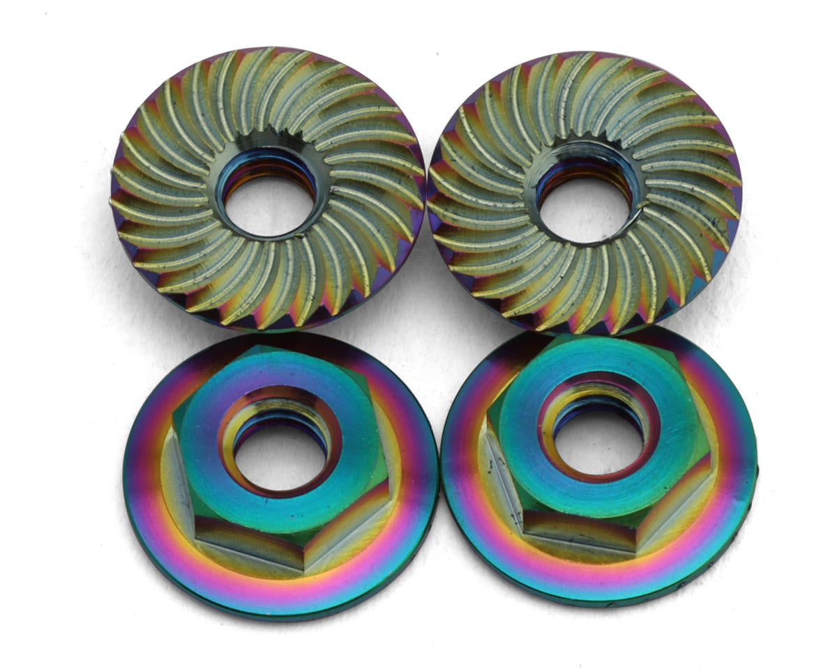 J&T Bearing Co. Titanium 4mm Surelock Wheel Nuts (Oil Slick)