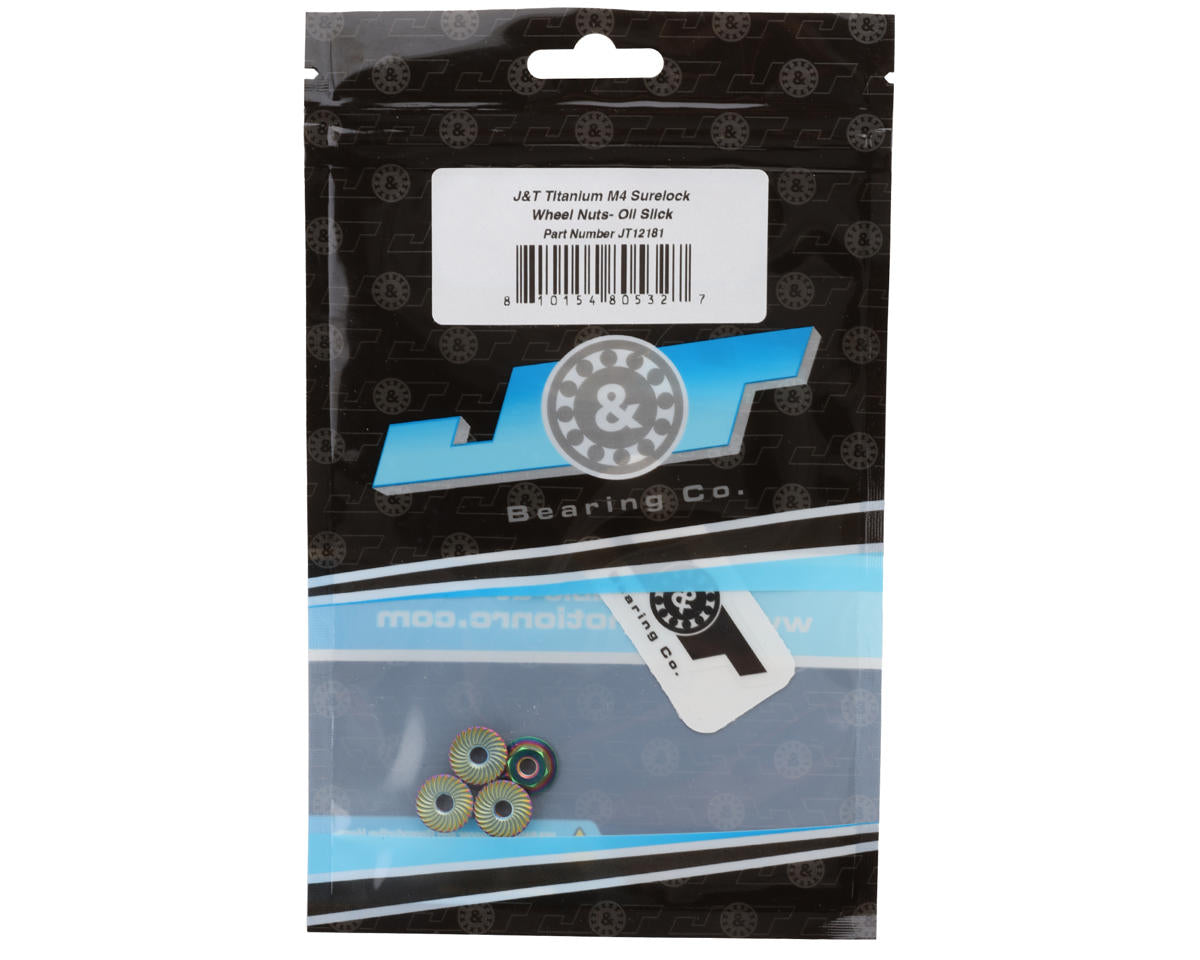 J&T Bearing Co. Titanium 4mm Surelock Wheel Nuts (Oil Slick)