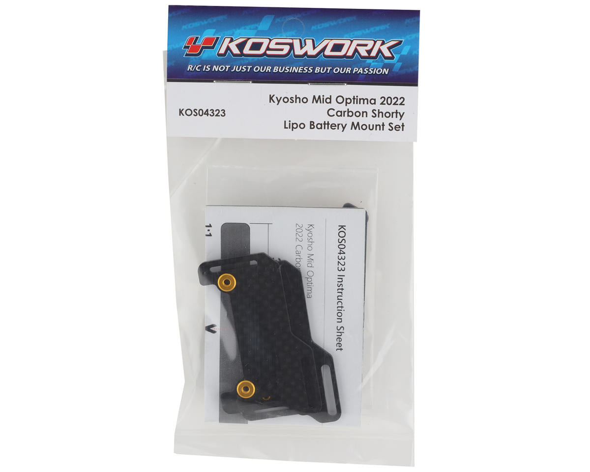 Koswork Kyosho Optima Mid 2022 Carbon Shorty Lipo Battery Mount Set