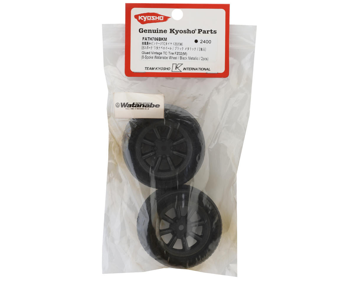 Kyosho Fazer FZ02 Pre-Mounted Vintage TC Tire w/8-Spoke Racing Wheel (Black) (2)