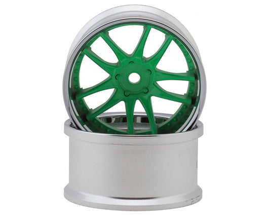 LAB Work Emotion CR3P 1/10 Drift Wheels (Chrome/Neon Green) (2) (6mm Offset)