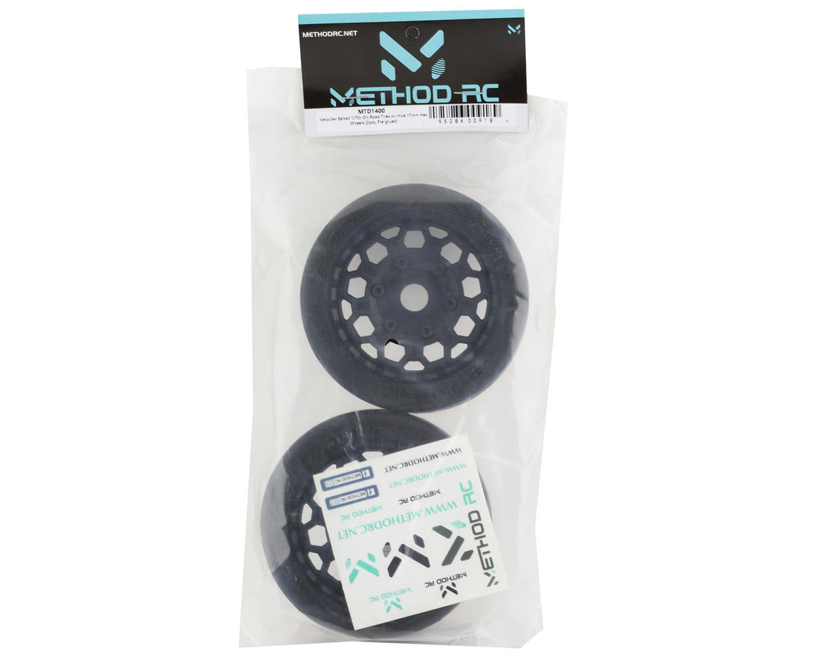 Method RC Velociter Belted Pre-Mount 1/7 Front On-Road Tires (Black) (2)