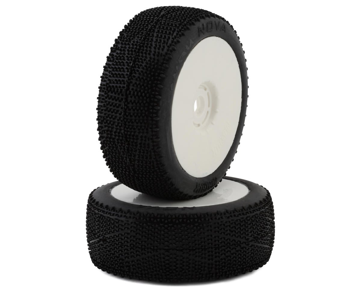 Matrix Nova 1/8 Pre-Mounted Buggy Tires (White) (2) (Clay Medium)