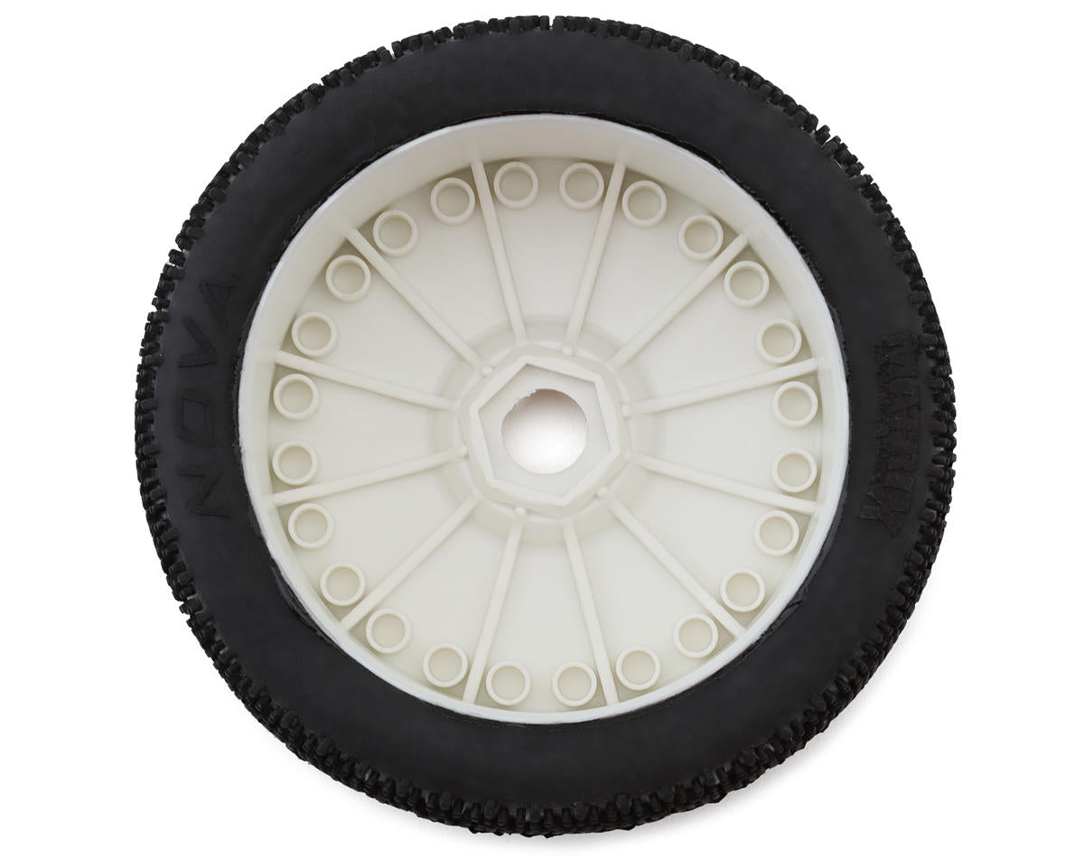 Matrix Nova 1/8 Pre-Mounted Buggy Tires (White) (2) (Clay Medium)