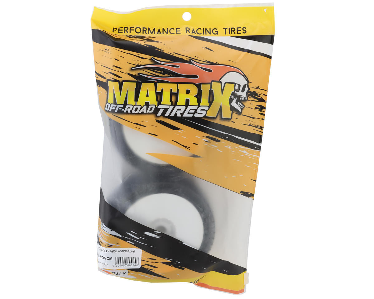 Matrix Nova 1/8 Pre-Mounted Buggy Tires (White) (2) (Clay Medium)