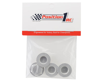 Position 1 RC Custom Laser Engraved 17mm 1/8 Serrated Wheel Nuts (Silver) (4)