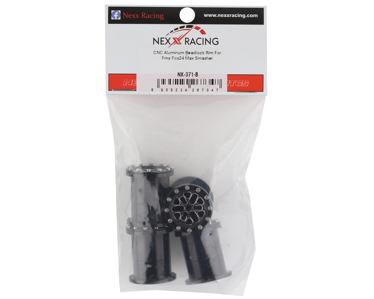 NEXX Racing FCX24 1/28 Aluminum Monster Truck Beadlock Wheels (Black) (4)