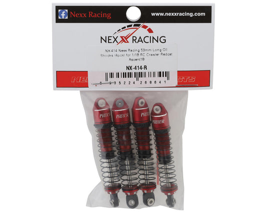 NEXX Racing Redcat Ascent18 Long Travel Aluminum Oil Shocks (Red) (4) (59mm)
