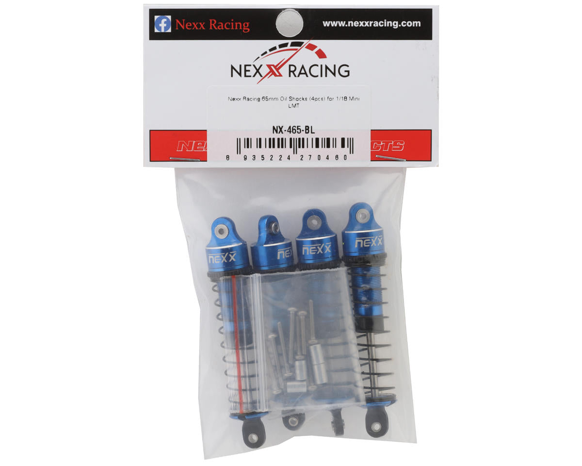 NEXX Racing Losi Mini LMT Aluminum 65mm Oil-Filled Threaded Shocks (Blue) (4)