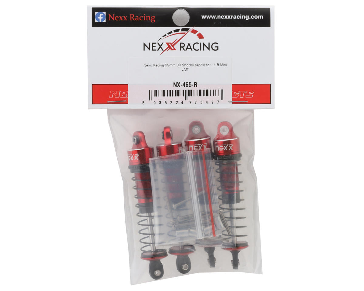 NEXX Racing Losi Mini LMT Aluminum 65mm Oil-Filled Threaded Shocks (Red) (4)