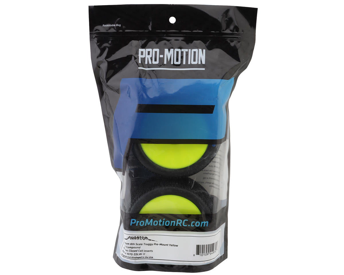 Pro-Motion Phantom Pre-Mounted 1/8 Truggy Tires (Yellow) (2)
