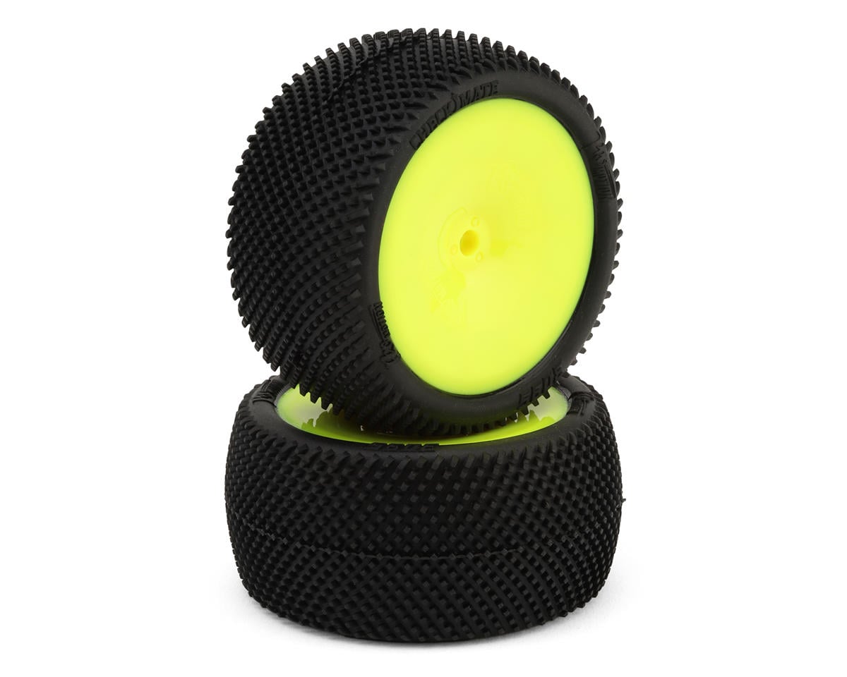 Pro-Motion Checkmate LP 2.2" Pre-Mounted Rear Buggy Carpet Tires (Yellow) (2)